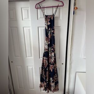 Lulu's Navy and Pink Floral Maxi Dress